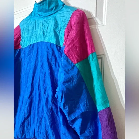 Bold Spirit Vintage 90s Colorblock Windbreaker Jacket Blue Magenta Retro L - Picture 6 of 11